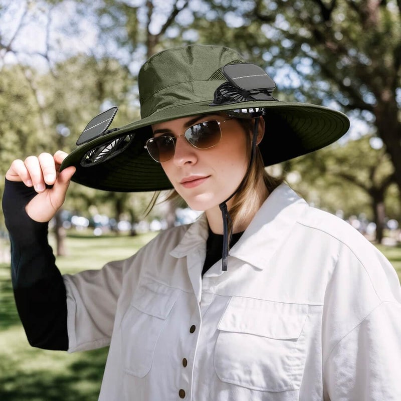 inkArts Solar Powered Fan Hat for Men Women Wide Brim Hat with 2 Fans UPF 50+ Outdoor Fishing Beach Sun Hat - Image 3